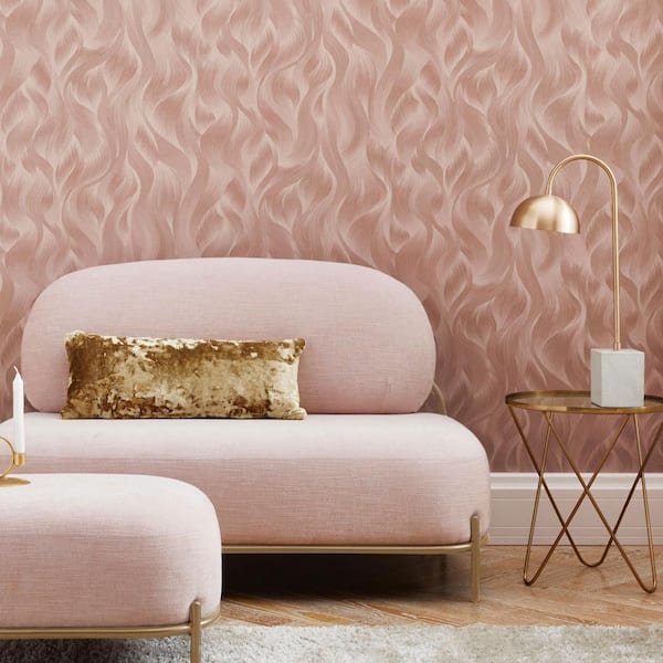 ELLE Decoration Collection Blush Pink Wave Pattern Vinyl on Non Woven Non Pasted Wallpaper Roll (Covers 57 sq. ft.)