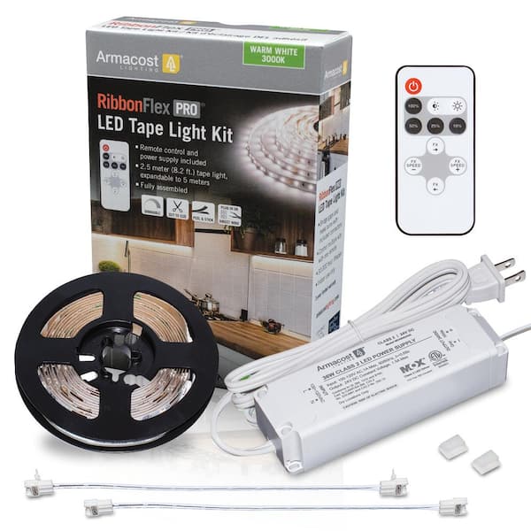 Armacost Lighting 8.2 ft. (2.5 m) RibbonFlex PRO Warm White Tape Light Kit with Remote