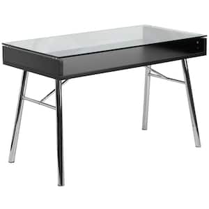 47.3 in. Rectangular Clear/Chrome Writing Desks with Built-In Storage