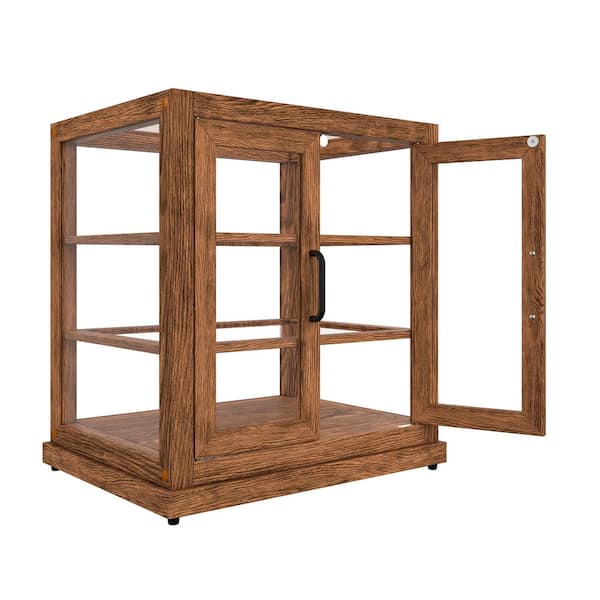 25 in. Dark Wood Countertop Upright Dry Bakery Display Case, Pastry, Cake, and Bread Display with Tempered Glass