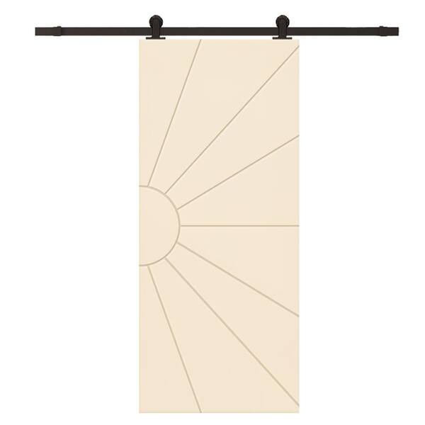 CALHOME 36 in. x 84 in. Beige Painted Composite MDF Paneled Interior Sliding Barn Door with Hardware Kit