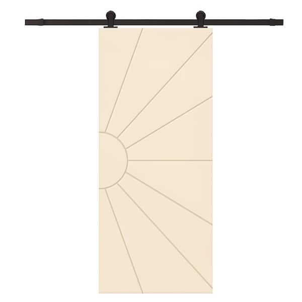 CALHOME 36 in. x 96 in. Beige Painted Composite MDF Paneled Interior Sliding Barn Door with Hardware Kit