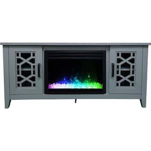 Arcadia 55.9 in. Width Freestanding Electric Fireplace TV Stand in Slate Blue with Multi-Color Crystal Insert