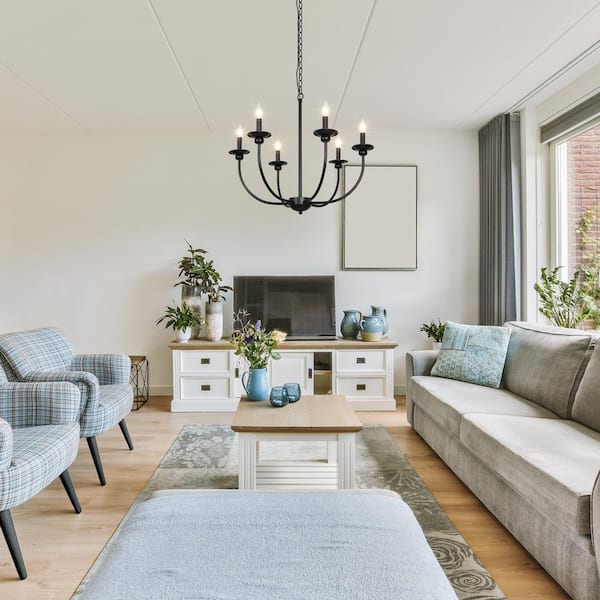 Modern Black Chandelier, Farmhouse 6-Light Candlestick Pendant Light for Kitchen Dining & Living Room (Upgraded Version)
