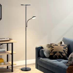 Modern Slim 71in. Black Dimmable Torchiere Floor Lamp with Reading Side Light and Remote Control