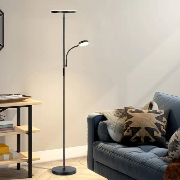 BICIK Modern Slim 71in. Black Dimmable Torchiere Floor Lamp with ...