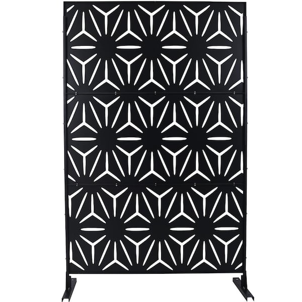 Unbranded 4 ft. x 6.3 ft. Black Steel Patio Privacy Fence Screen, Decorative Privacy Screen Panels for Deck Balcony Lawn Garden