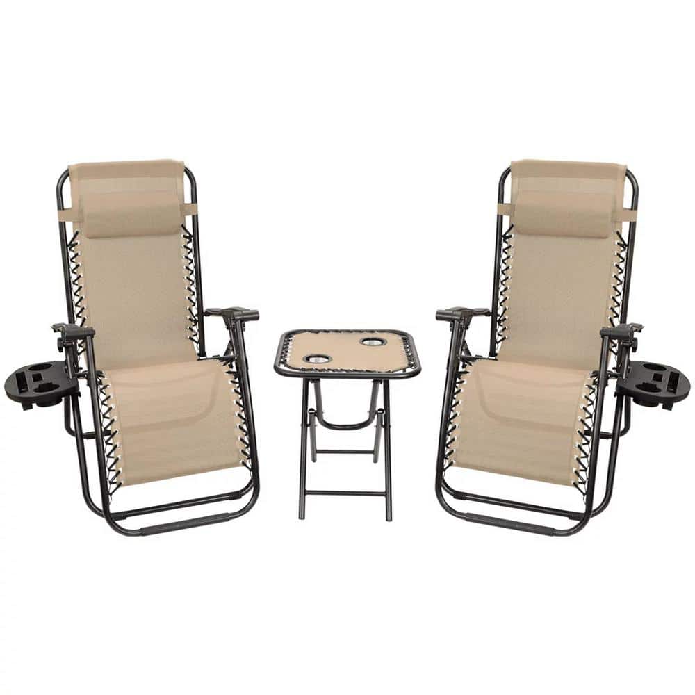Foredawn Beige Zero Gravity Outdoor Lounge Chair Side Table Set