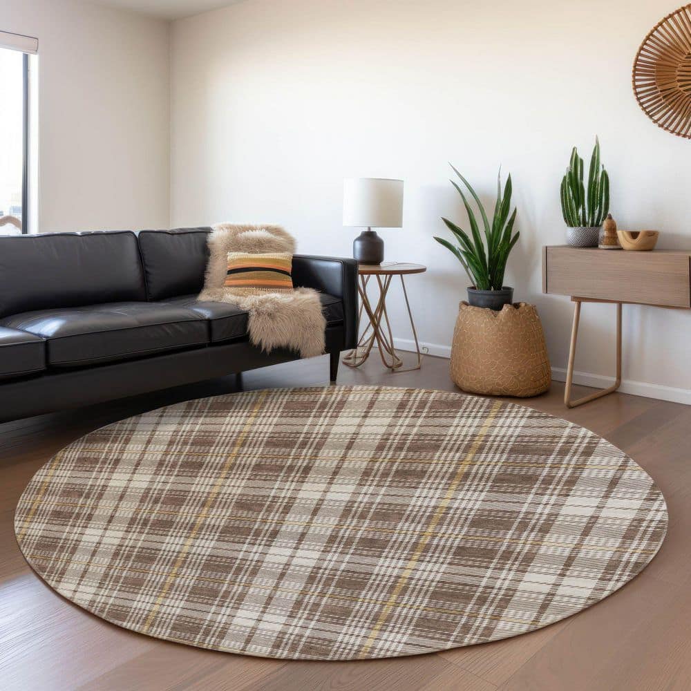 Mayfield Premium Machine Washable Abstract AMF993 Brown 8 ft. x 8 ft. Round Rug price history on PriceWatchPro