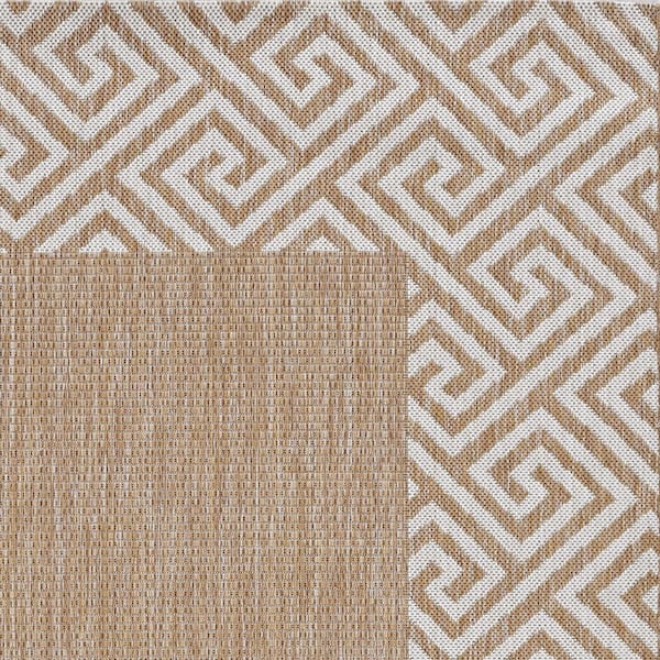 Isla Natural 8 ft. Round Global Geometric Indoor/Outdoor Area Rug