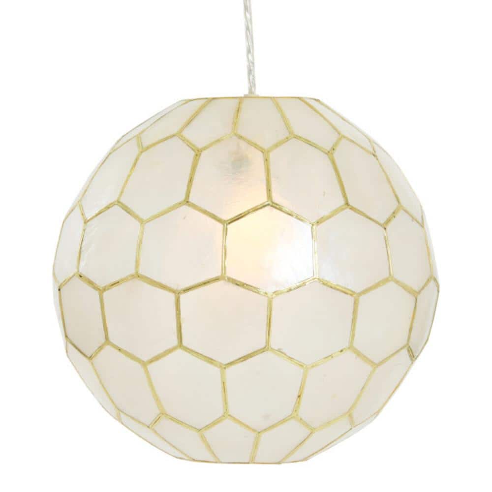 Creative Co-Op Honeycomb Globe Light, Capiz White Seashells with Antique Gold Pendant