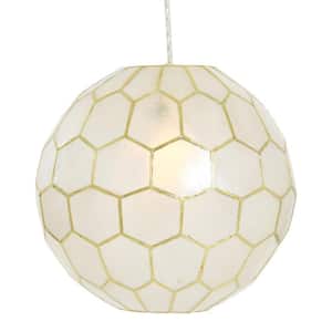 1-Light White and Gold Capiz Honeycomb Globe Pendant Light