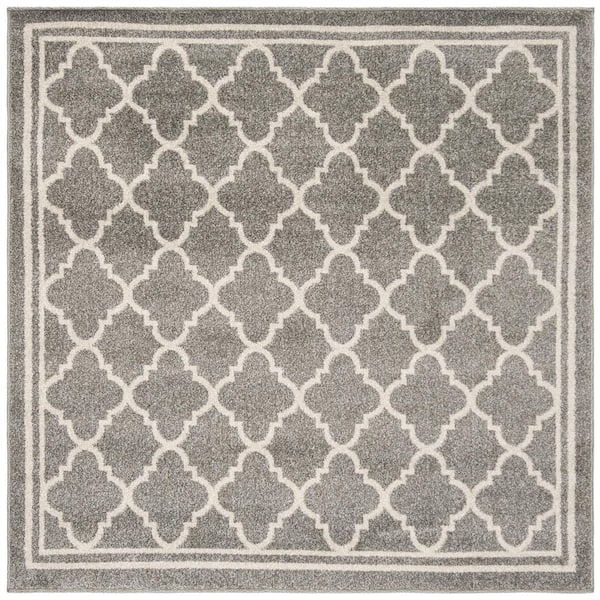 SAFAVIEH Amherst Dark Gray/Beige 5 ft. x 5 ft. Square Multi-Trellis Border Area Rug