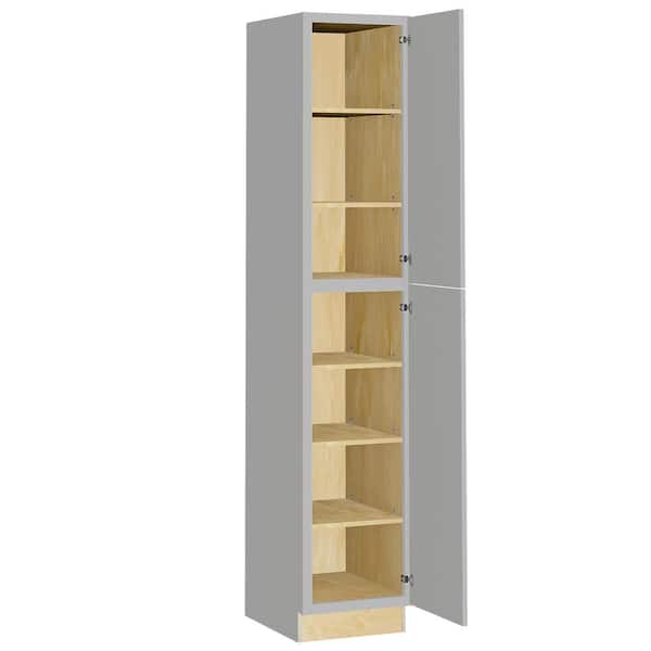 Home Decorators Collection Grayson 18 in. W x 24 in. D x 96 in. H Assembled Plywood Pantry Kitchen Cabinet in Pearl Gray with Soft Close RH