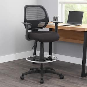 Lem Fabric Footring Ergonomic Office Stool in Black with Non-Adjustable Arms