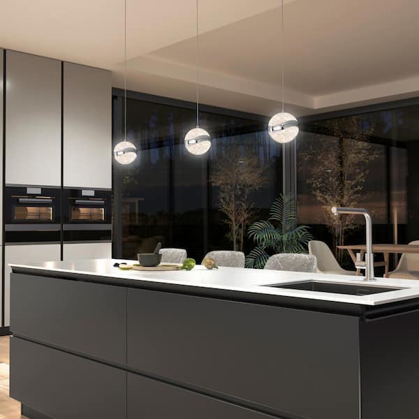 Artika Wavey 7-Watt 1 Light Chrome Modern Integrated LED Mini Pendant Light Fixture for Kitchen Island