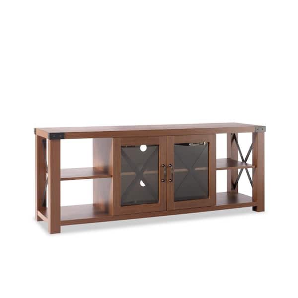 Benjara 59.84 in. Brown Wood TV Stand Fits TVs up to 48 in. with 2-Shelves