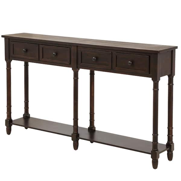 aisword 58 in. Console Table Sofa Table Easy Assembly with 2-Storage Drawers and Bottom-Shelf - Espresso