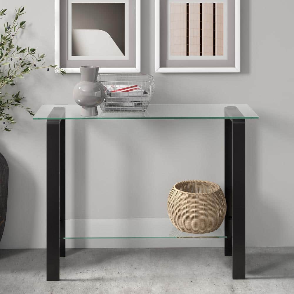 Sleek Metallic 42" Blackened Bronze Glass Console with Storage