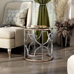 Tuba 23 in. Chrome and Gold Round Glass End Table