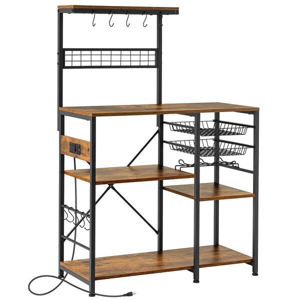 FUFU&GAGA Light Brown 5-plus Shelves Wood 35.4 in. W Baker's Rack Corner  Storage Shelf Unit Kitchen Organizer Rack KF260087-01-c - The Home Depot