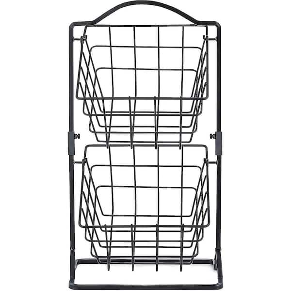 Anqtovp 2 Tier Iron Fruit Basket Fruit Bowl for Kitchen Counter, Bread, Fruit and Vegetable Holder Storage in Matte Black