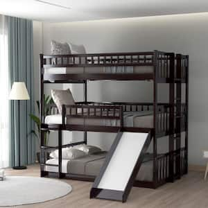 Detachable Style Espresso Full over Full over Full Triple Bunk Bed with Built-in Ladder and Slide