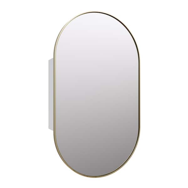 Glass Warehouse Nia 22 in. W x 38 in. H x 5 in. D Satin Brass Recessed Medicine Cabinet with Mirror