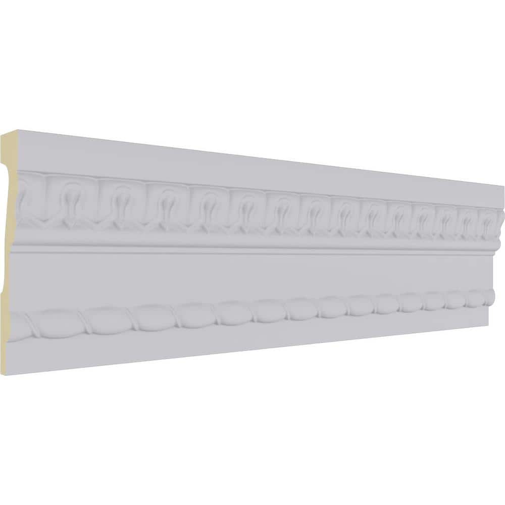 Primed White Polyurethane Crown Moulding with Geometric Design