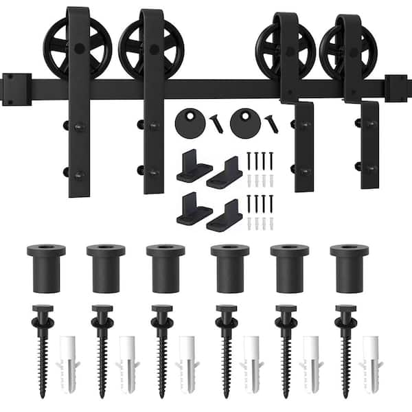 WINSOON 7.5 ft./90 in. Single Track Bypass Barn Door Hardware Double Doors Kit, Heavy-Duty Sliding 1 Track Big Wheel Roller
