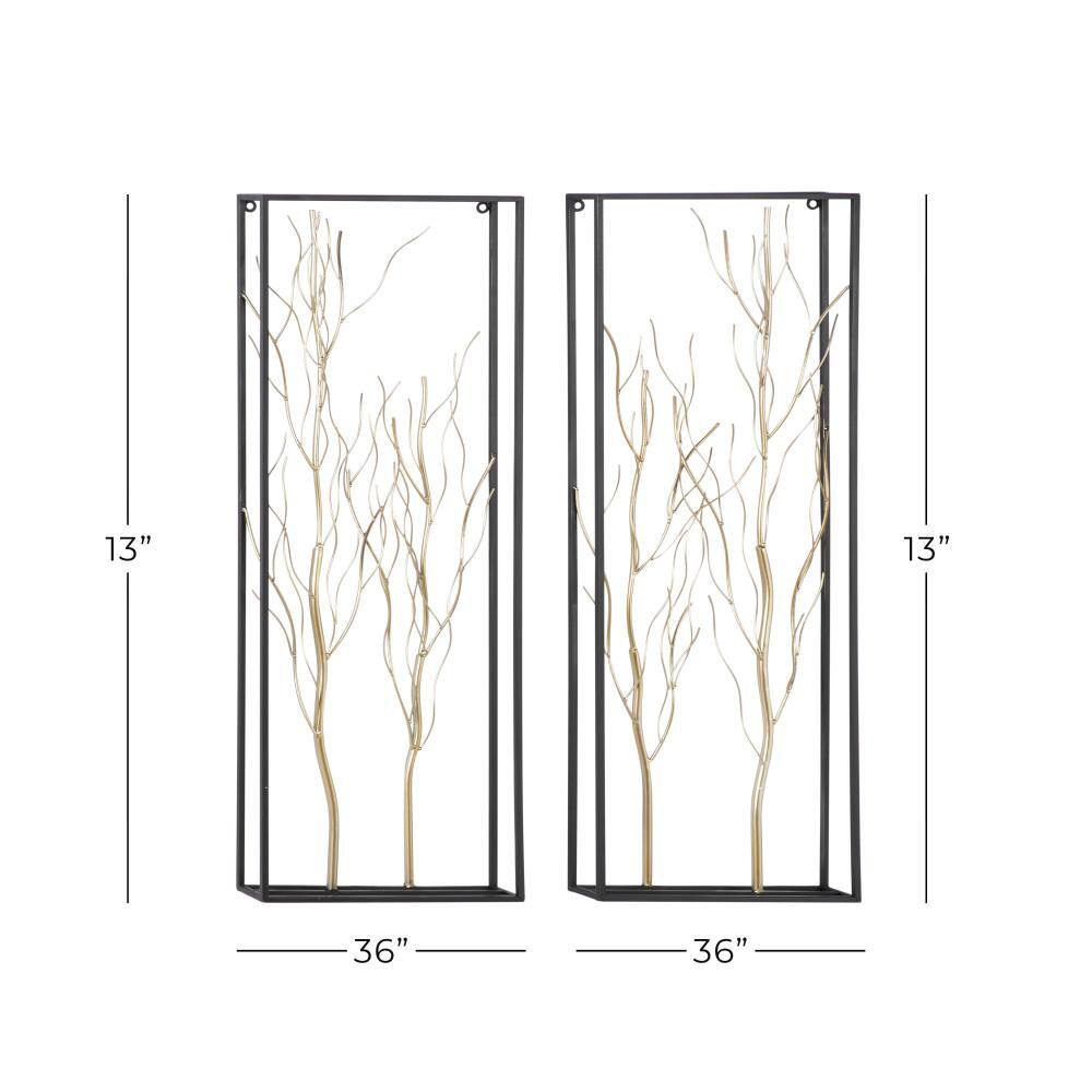 Gold Metal Branch Tree Wall Decor with Black Frame Set