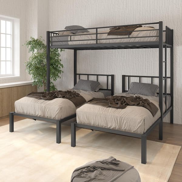 GODEER Black Triple Twin Bunk Bed, can be Separated into 3 Twin Beds