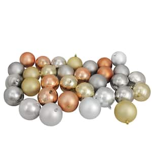 3.25 in. Silver/Champagne Gold/Almond/Pewter Gray Shatterproof Christmas Ball Ornaments (32-Count)