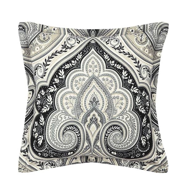 J QUEEN NEW YORK INC Messina Black Polyester Damask 18" Square Decorative Throw Pillow 18 In. L X 18 In. W