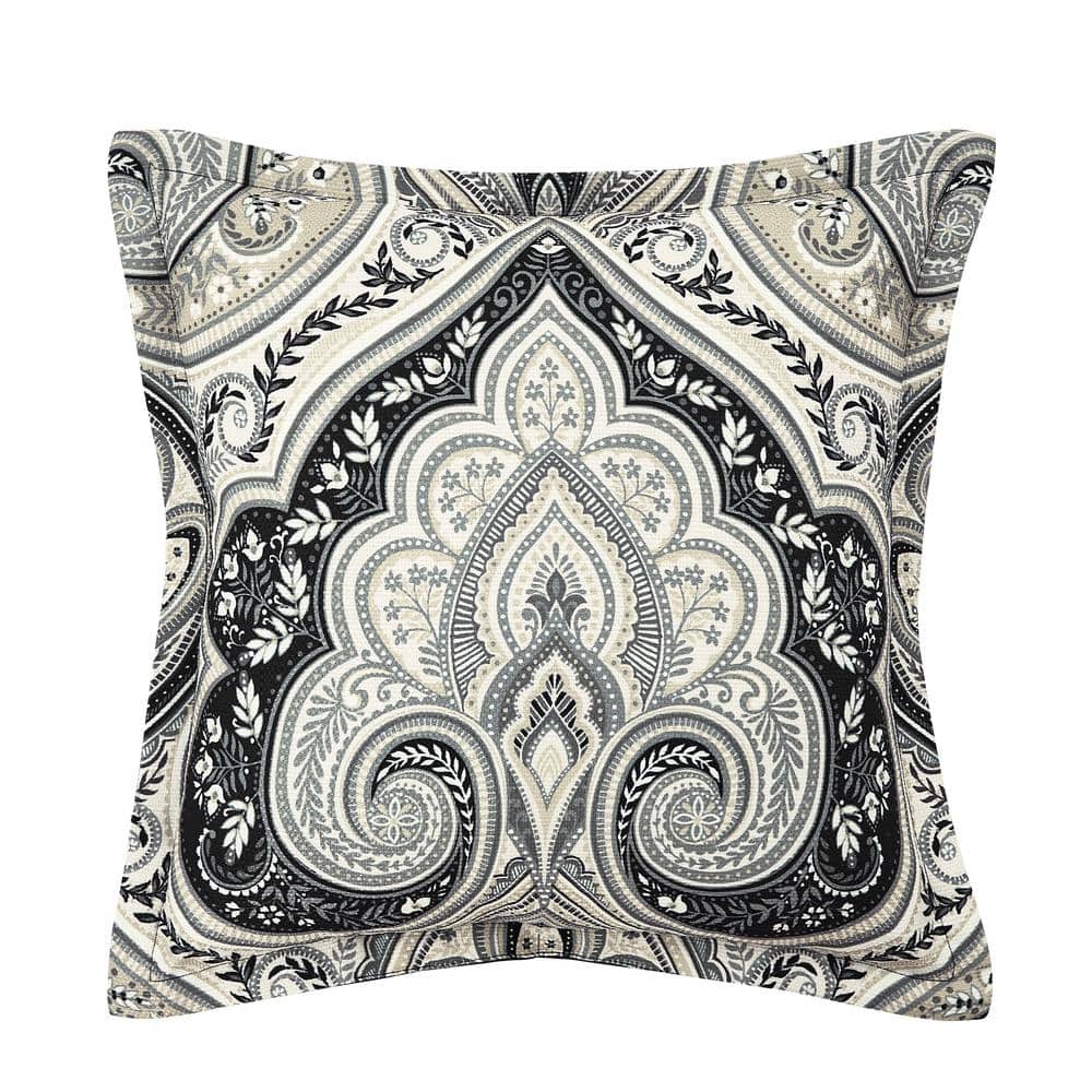 Messina Black Polyester Damask 18 Square Decorative Throw Pillow 18 In. 