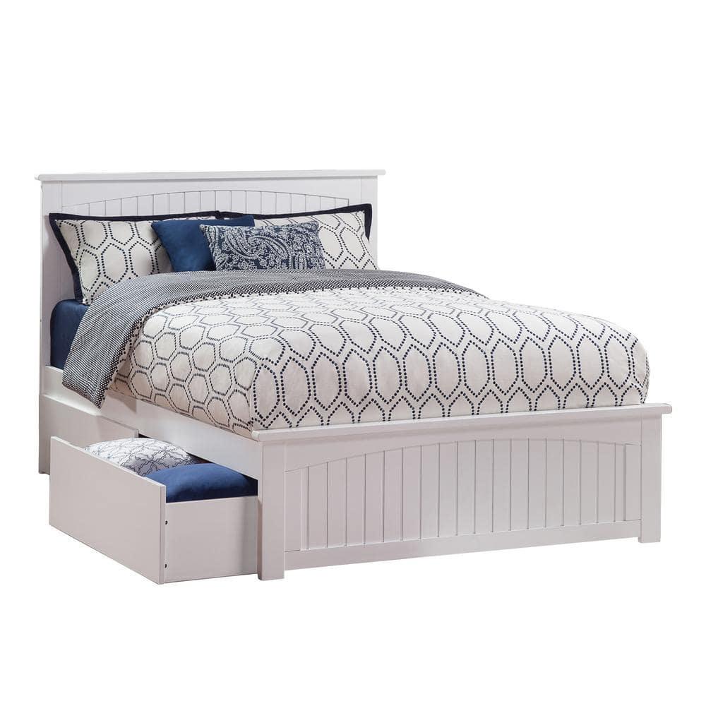 Atlantic Furniture Nantucket White Queen Platform Bed With Matching Foot Board And 2 Urban Bed Drawers Ar8246112 The Home Depot