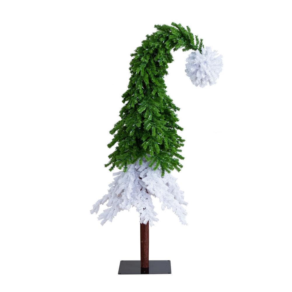 Nearly Natural 7 ft. Pre-Lit Holiday Green & White Santa's Hat Artificial Christmas Tree with 500 LED lights and 1275 Bendable Branches