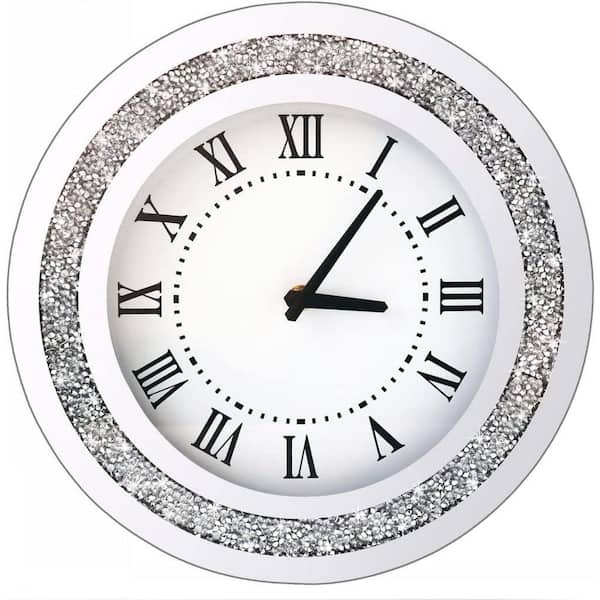 Cubilan 12 in. Silver Round Mirror Clock