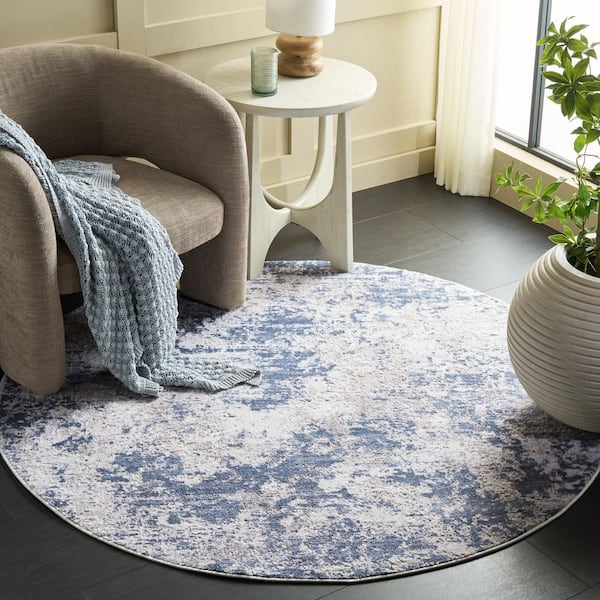 Amelia 5 ft. x 5 ft. Round Dark Blue/Gray Distressed Abstract Area Rug