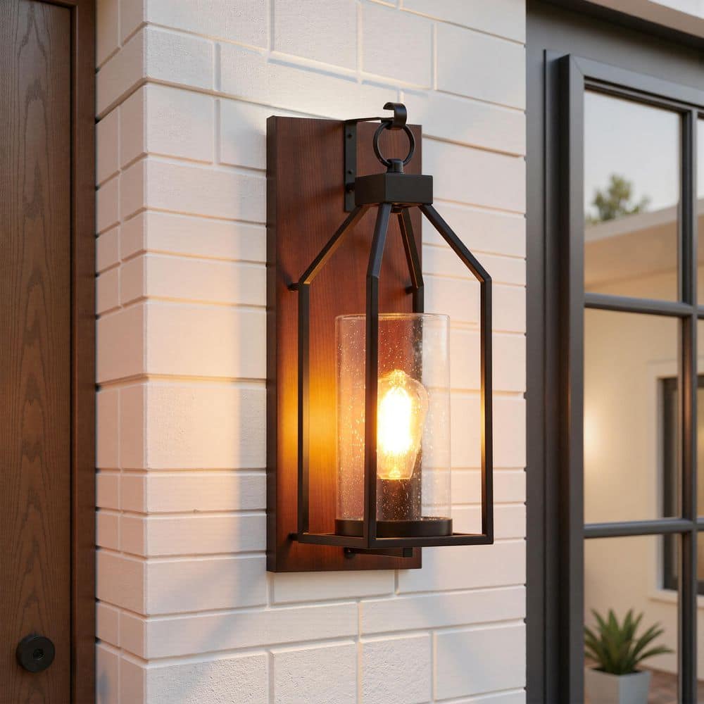 18.8 in. 1-Light Black Outdoor Wall Lantern Sconce with Clear Seeded Glass Shade price history on PriceWatchPro