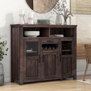 47.2 in. W x 15 in. D x 40 in. H Espresso MDF Ready to Assemble Kitchen Cabinet Sideboard with Wine Rack