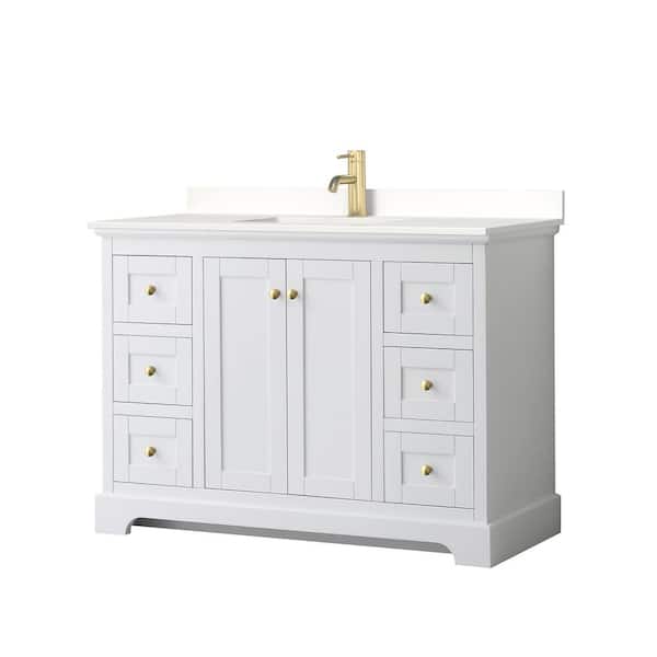Wyndham Collection Avery 48 in. W x 22 in. D x 35 in. H Single Bath Vanity in White with White Quartz Top