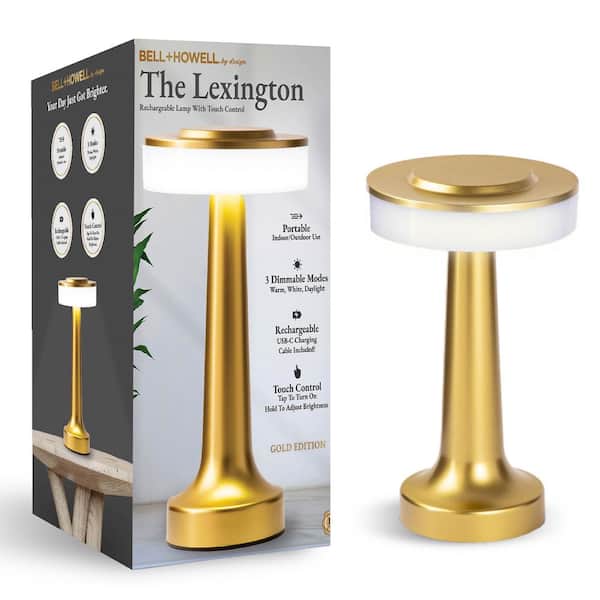 Bell + Howell The Lexington 7.7 in. Gold Modern Cordless Rechargeable Integrated LED Table Lamp