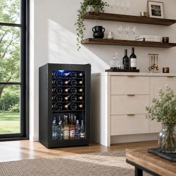 18.9 in. W 34-Bottle Freestanding Compressor Wine Cooler Refrigerator Fridge Cellar Cooling Unit in Stainless Steel