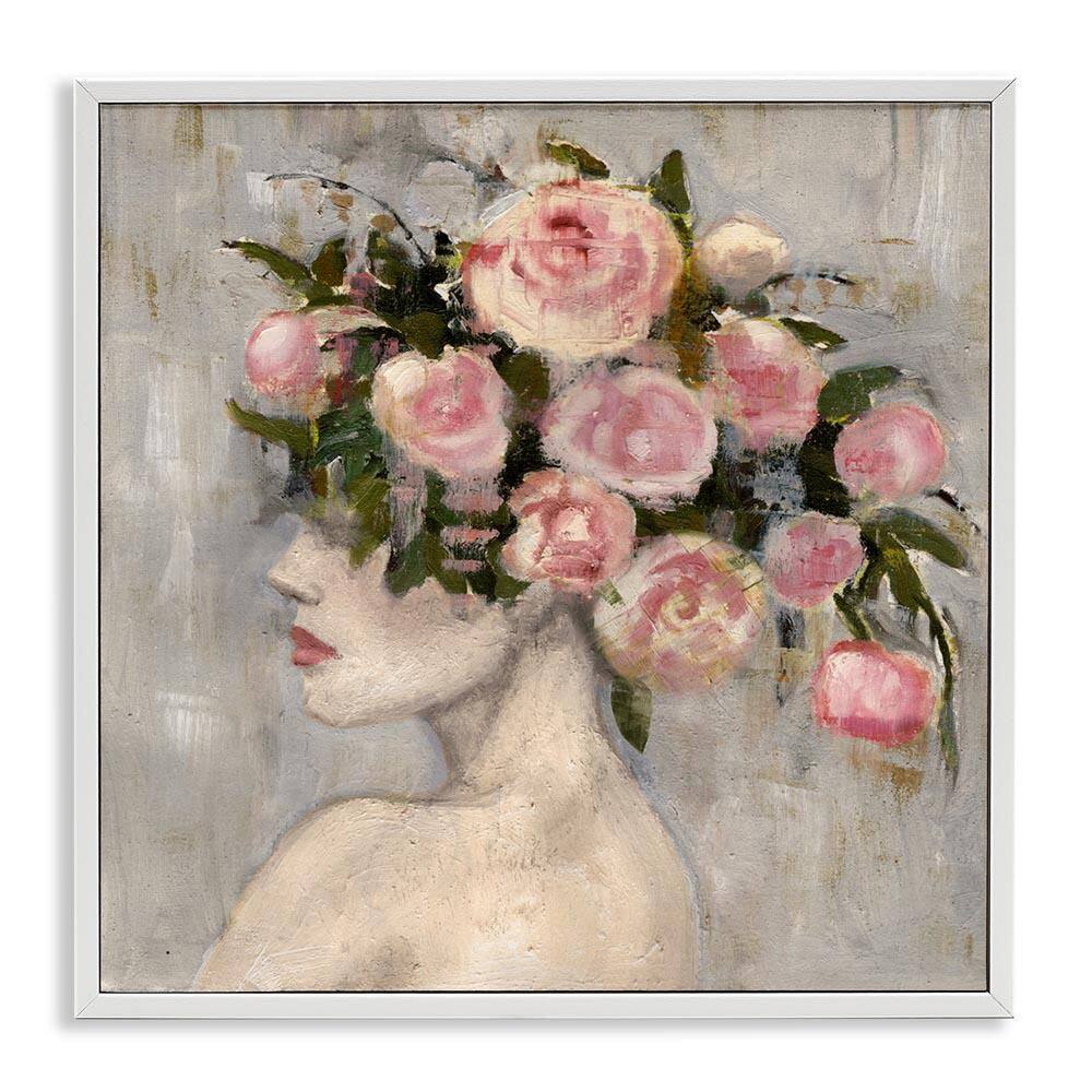 Peonies Headdress Woman by Charity Henderson White Framed Nature Giclee Art Print 24 in. x 24 in. price history on PriceWatchPro
