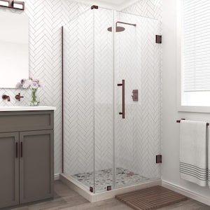 Bromley 35.25 in. to 36.25 in. x 32.375 in. x 72 in. Frameless Corner Hinged Shower Door in Bronze