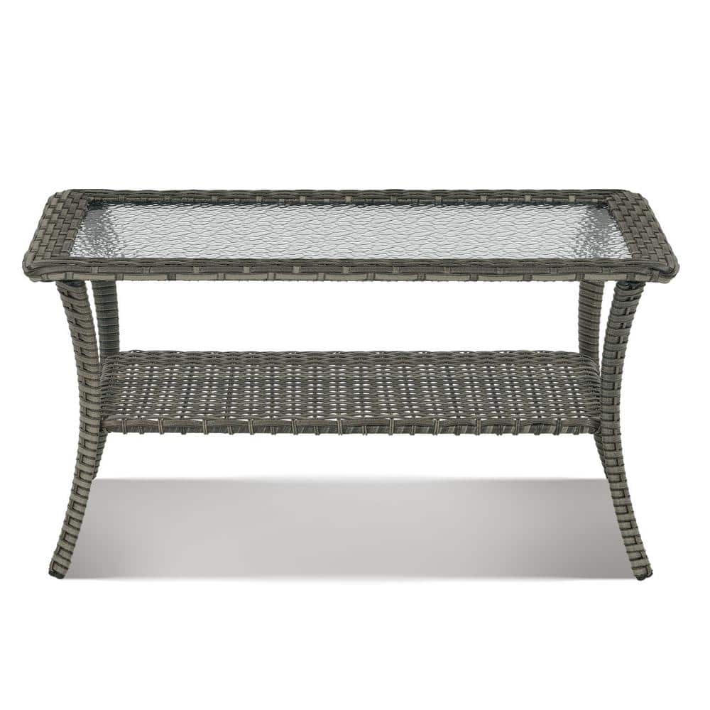 Gray Powder-Coated Steel and Glass Outdoor Cocktail Table