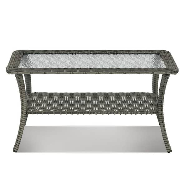 Gymojoy Carolina Gray Rectangle Wicker Outdoor Coffee Table