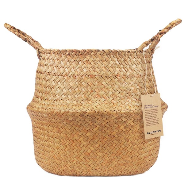 Angel Sar 9-10 in. Woven Wicker Rattan Planter for Tall Outdoor Indoor Faux Olive Tree Plants, Yellow