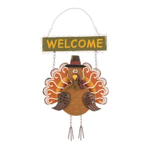 17.91 in. H Iron/Wooden Turkey Welcome Wall Decor